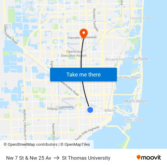 Nw 7 St & Nw 25 Av to St Thomas University map