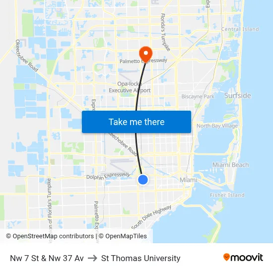 Nw 7 St & Nw 37 Av to St Thomas University map