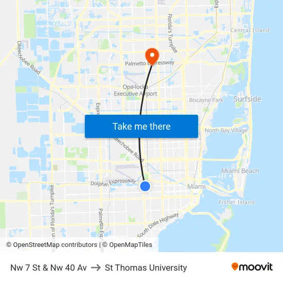 Nw 7 St & Nw 40 Av to St Thomas University map