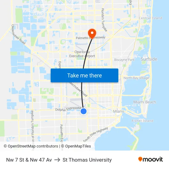 Nw 7 St & Nw 47 Av to St Thomas University map