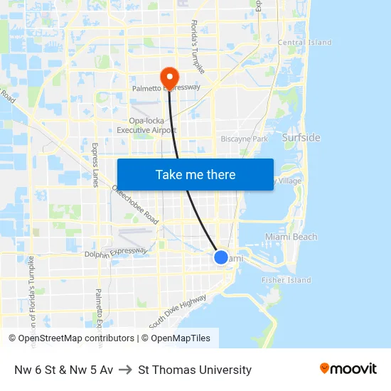 Nw 6 St & Nw 5 Av to St Thomas University map