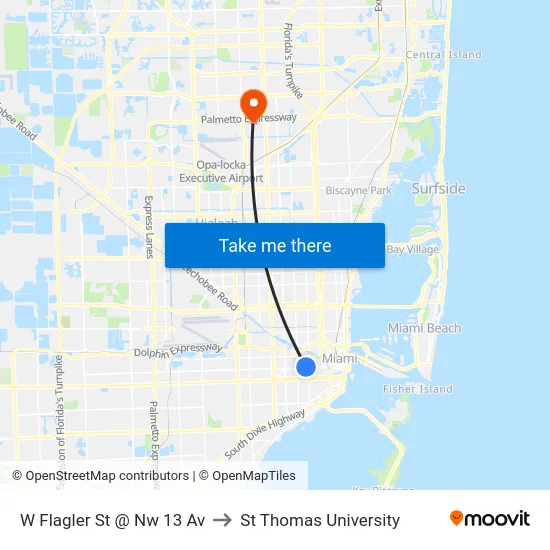 W Flagler St @ Nw 13 Av to St Thomas University map
