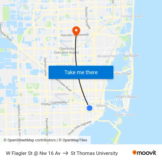 W Flagler St @ Nw 16 Av to St Thomas University map