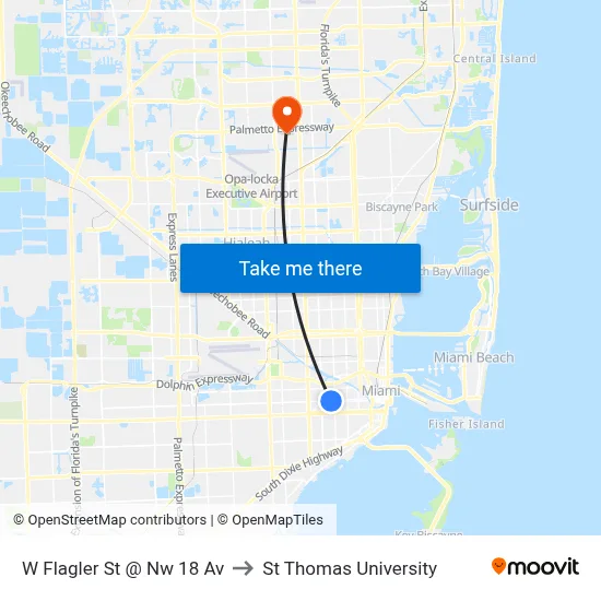W Flagler St @ Nw 18 Av to St Thomas University map