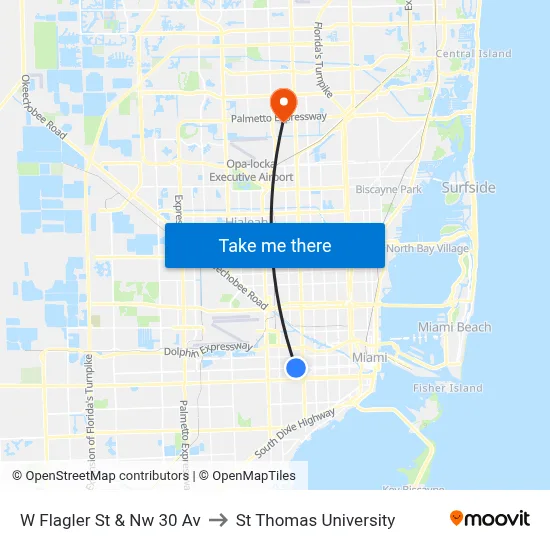 W Flagler St & Nw 30 Av to St Thomas University map