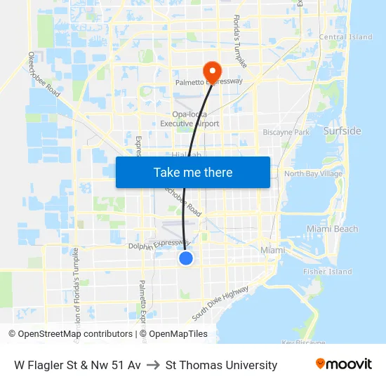 W Flagler St & Nw 51 Av to St Thomas University map