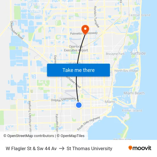 W Flagler St & Sw 44 Av to St Thomas University map