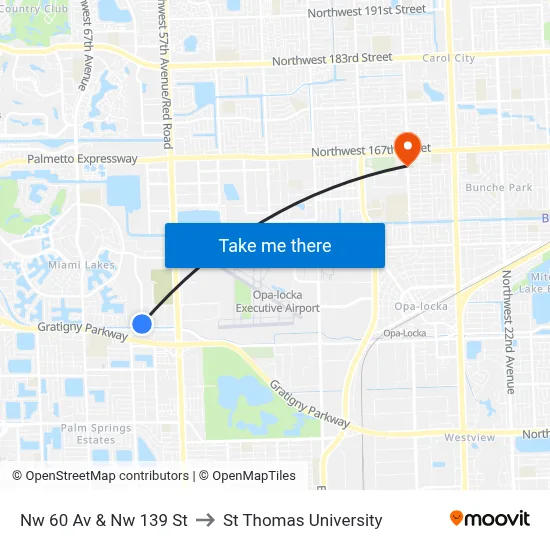 Nw 60 Av & Nw 139 St to St Thomas University map