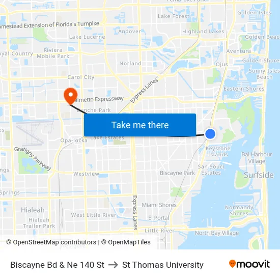 Biscayne Bd & Ne 140 St to St Thomas University map