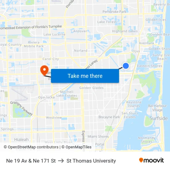 Ne 19 Av & Ne 171 St to St Thomas University map