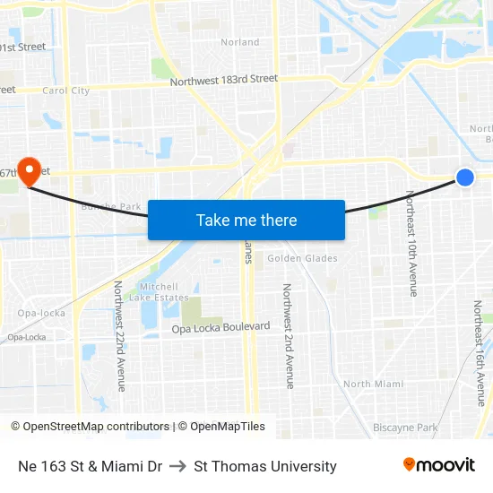 Ne 163 St & Miami Dr to St Thomas University map