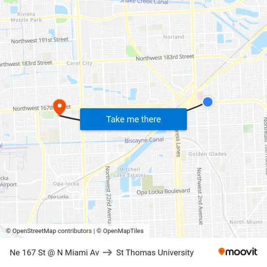 Ne 167 St @ N Miami Av to St Thomas University map
