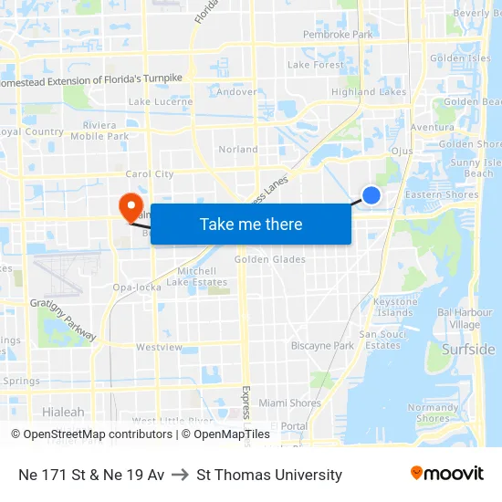 Ne 171 St & Ne 19 Av to St Thomas University map