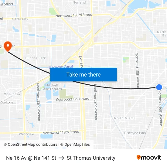 Ne 16 Av @ Ne 141 St to St Thomas University map