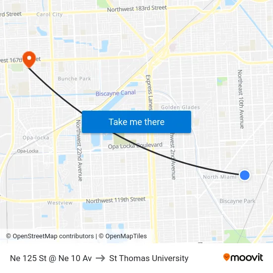 Ne 125 St @ Ne 10 Av to St Thomas University map