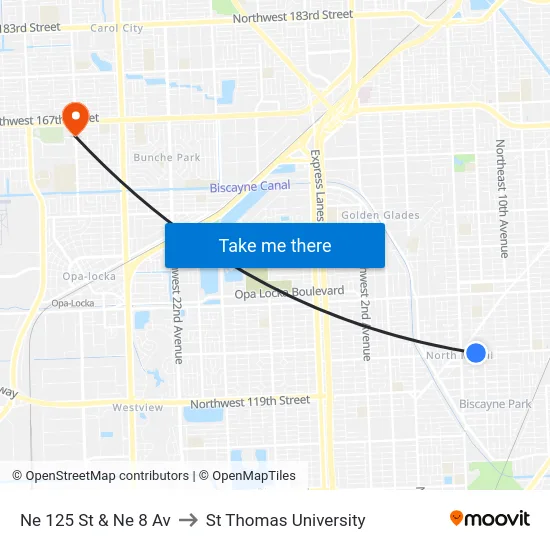 Ne 125 St & Ne 8 Av to St Thomas University map