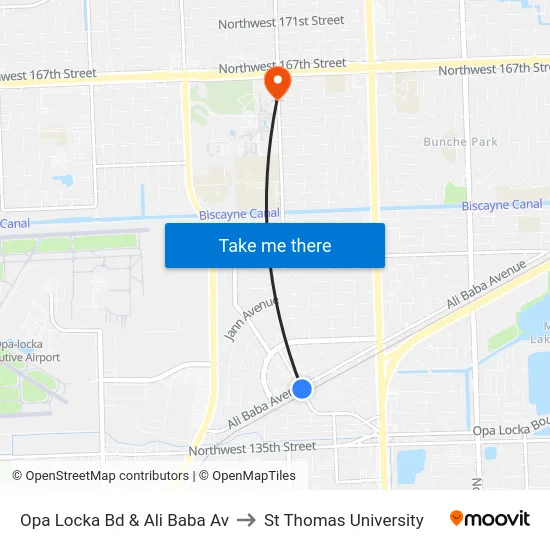 Opa Locka Bd & Ali Baba Av to St Thomas University map