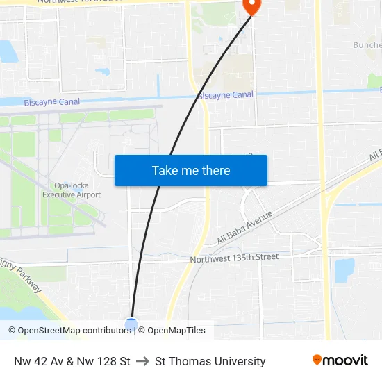 Nw 42 Av & Nw 128 St to St Thomas University map