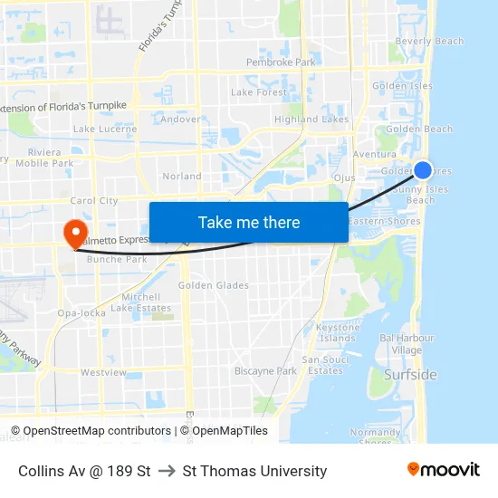 Collins Av @ 189 St to St Thomas University map