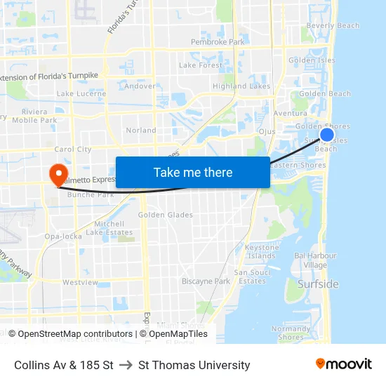 Collins Av & 185 St to St Thomas University map