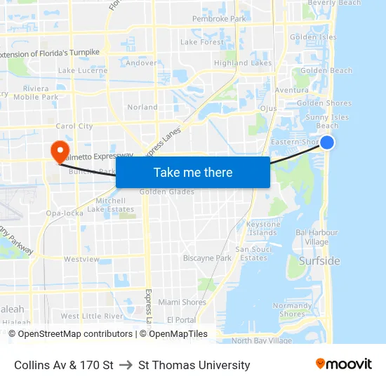 Collins Av & 170 St to St Thomas University map