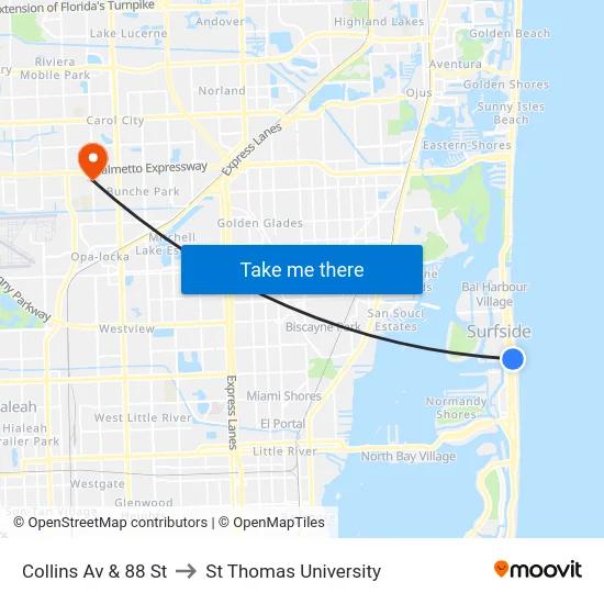 Collins Av & 88 St to St Thomas University map