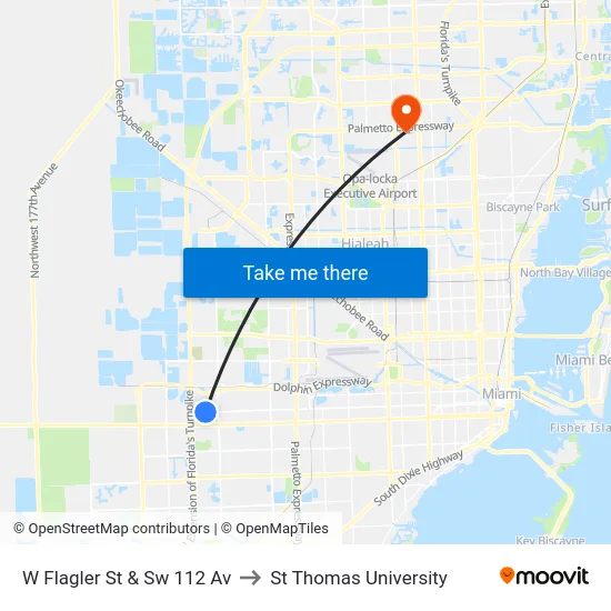 W Flagler St & Sw 112 Av to St Thomas University map