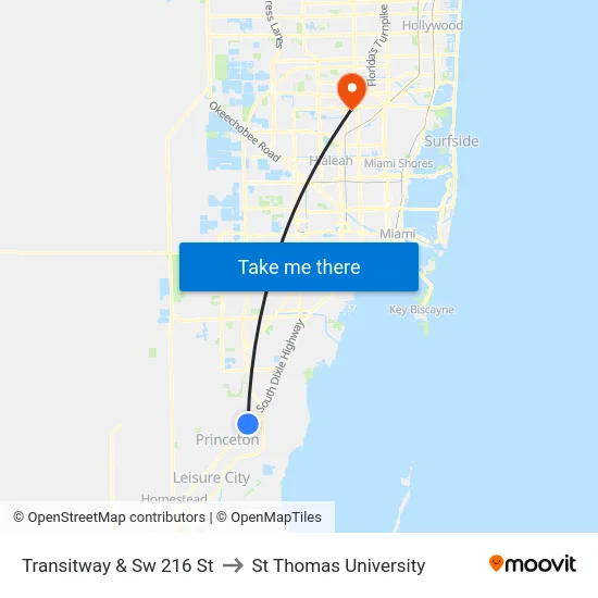 Transitway & Sw 216 St to St Thomas University map