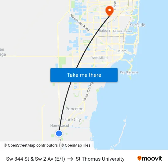 Sw 344 St & Sw 2 Av (E/f) to St Thomas University map