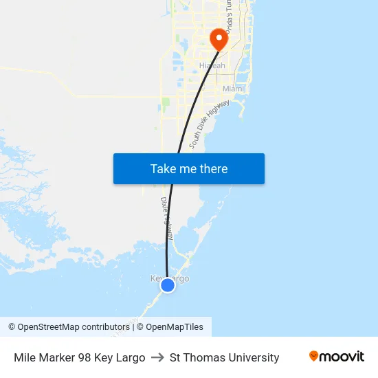 Mile Marker 98 Key Largo to St Thomas University map