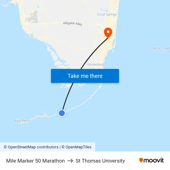 Mile Marker 50 Marathon to St Thomas University map