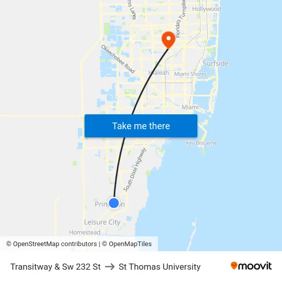 Transitway & Sw 232 St to St Thomas University map