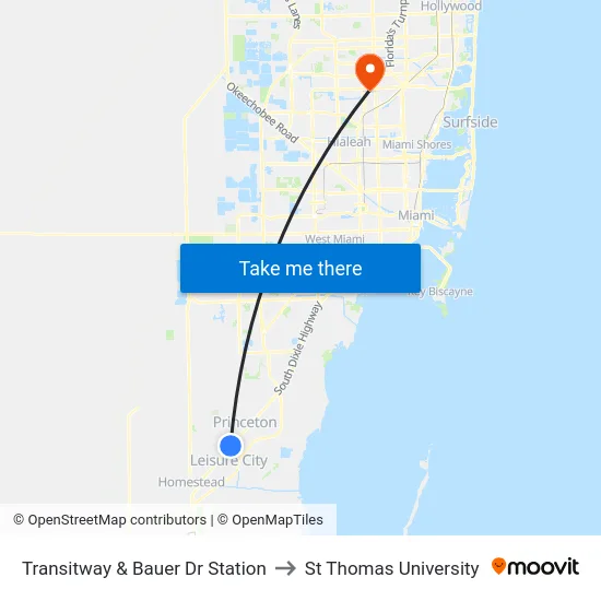 Transitway & Bauer Dr Station to St Thomas University map