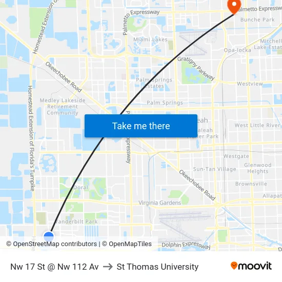Nw 17 St @ Nw 112 Av to St Thomas University map