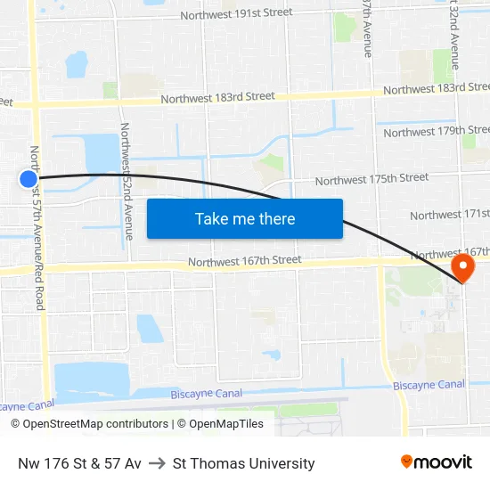 Nw 176 St & 57 Av to St Thomas University map