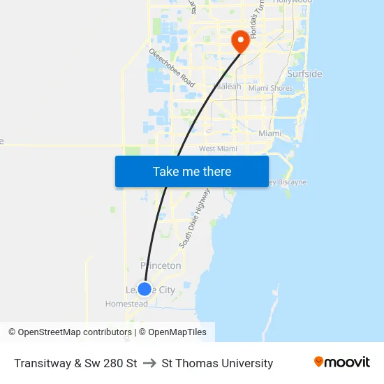 Transitway & Sw 280 St to St Thomas University map