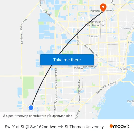 Sw 91st St @ Sw 162nd Ave to St Thomas University map
