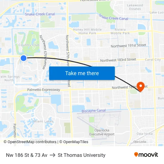 Nw 186 St & 73 Av to St Thomas University map