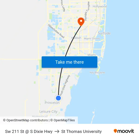 Sw 211 St @ S Dixie Hwy to St Thomas University map