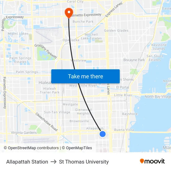 Allapattah Station to St Thomas University map