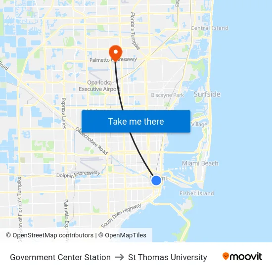 Government Center Station to St Thomas University map