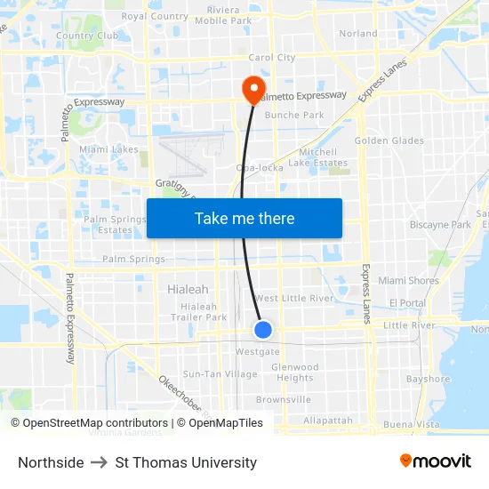 Northside to St Thomas University map
