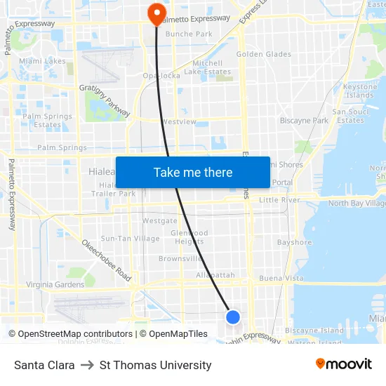 Santa Clara to St Thomas University map