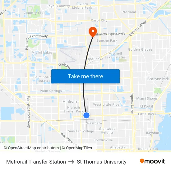Metrorail Transfer Station to St Thomas University map