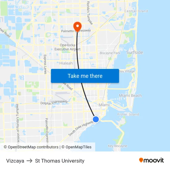 Vizcaya to St Thomas University map