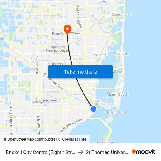 Brickell City Centre (Eighth Street) to St Thomas University map
