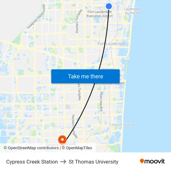 Cypress Creek Station to St Thomas University map