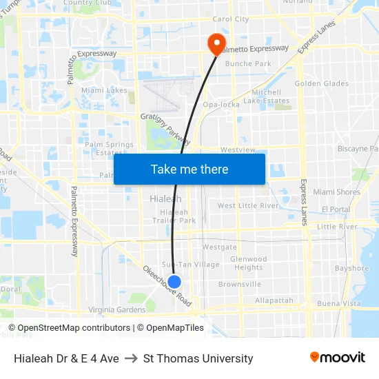 Hialeah Dr & E 4 Ave to St Thomas University map