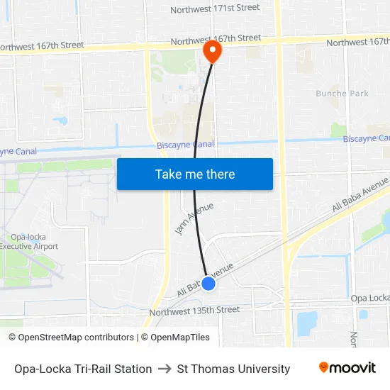 Opa-Locka Tri-Rail Station to St Thomas University map
