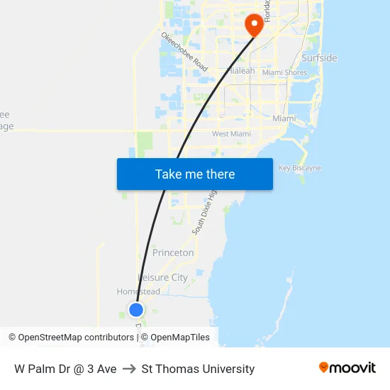 W Palm Dr @ 3 Ave to St Thomas University map